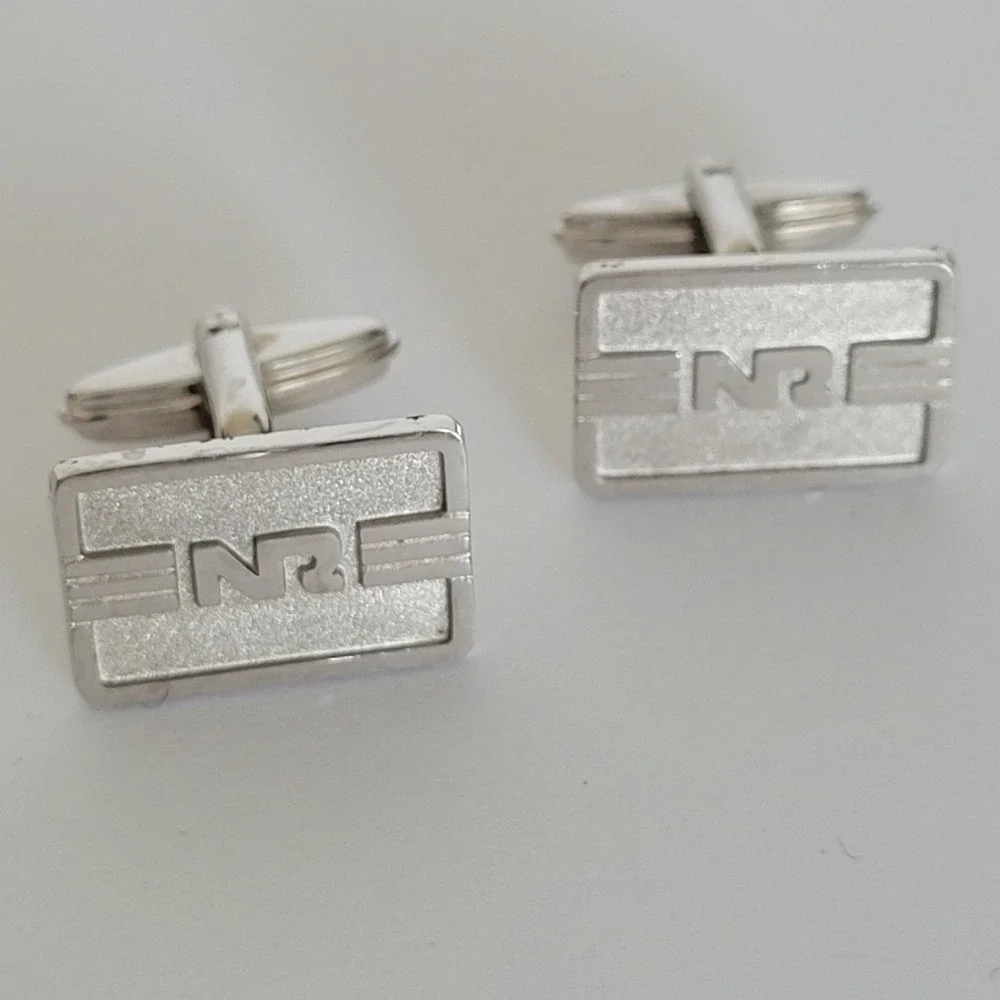 Nina Ricci Paris Vintage Silver Tone NR Logo Cufflinks and Tie Bar Set Germany